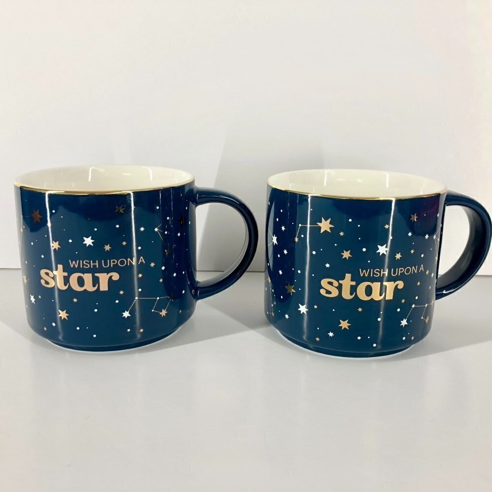 DavidsTea Wish Upon a Star Navy Blue Celestial Mug Set of 2 Gold Constellation